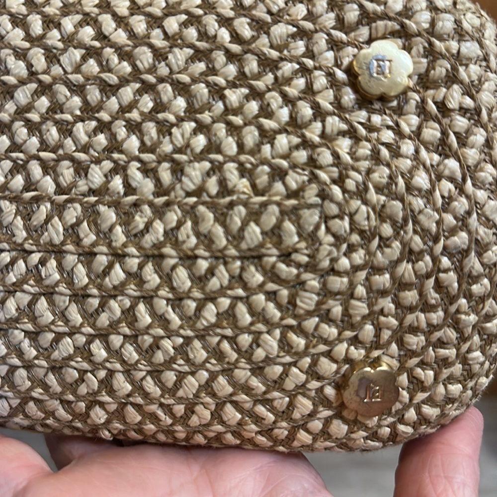 Eric Javits Straw & Leather Vintage Bag. Flower Closure Matching Mirror Included - Picture 12 of 16